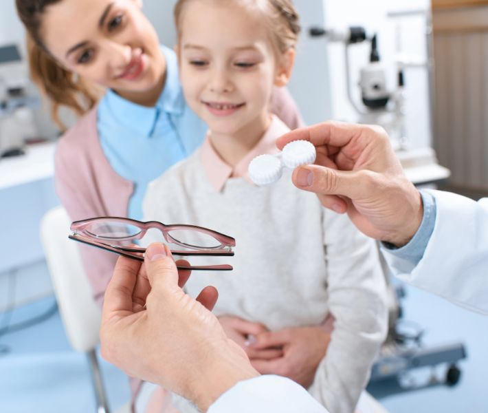 myopia management options including eye glasses contact lenses and eye drops